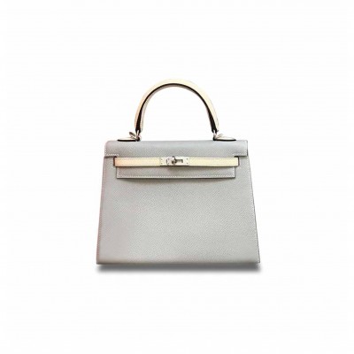 HERMÈS KELLY 25 EPSOM SEAGULL GRAY MILKSHAKE SILVER BUCKLE (25*17*7cm) 